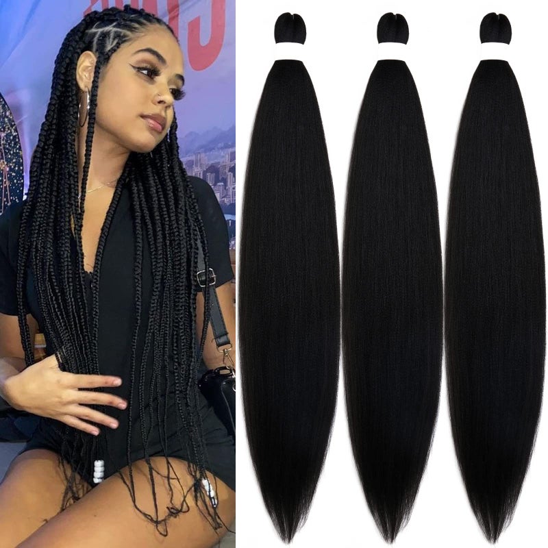 UPruyo Pre Stretched Braiding Hair 30 inch Black Braiding Hair Pre Stretched Kanekalo Braids Hair Extensions for Braiding Soft Yaki Long Micro Knotless Prestretched Braiding Hair Pack of 3